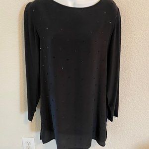 New * DIANE GILMAN 100% Black SILK *l/s TUNIC Top SEQUINS *Understated CLASS * S